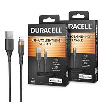 Duracell 2 pack USB-A to Lightning 5 ft. Cable Set