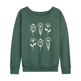 Women's Simple Line Drawn Flowers French Terry Long Sleeve Tee