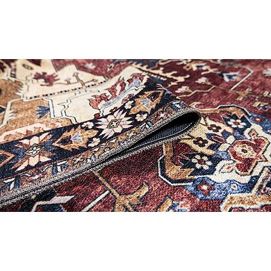 L'Baiet Monica Red Distressed Washable Area or Throw Rug