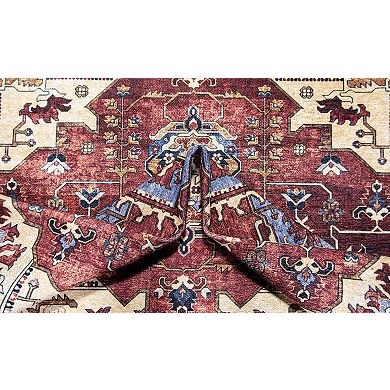 L'Baiet Monica Red Distressed Washable Area or Throw Rug