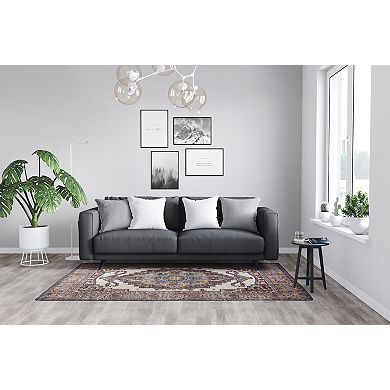 L'Baiet Jessie Brick Red Traditional Washable Area or Throw Rug