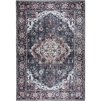 L'Baiet Scarlett Grey Distressed Washable Area or Throw Rug