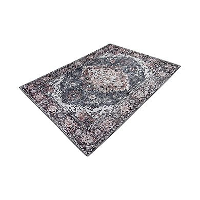 L'Baiet Scarlett Grey Distressed Washable Area or Throw Rug