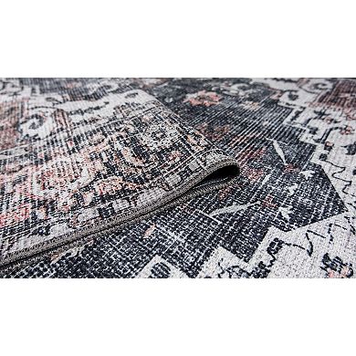 L'Baiet Scarlett Grey Distressed Washable Area or Throw Rug