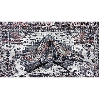 L'Baiet Scarlett Grey Distressed Washable Area or Throw Rug