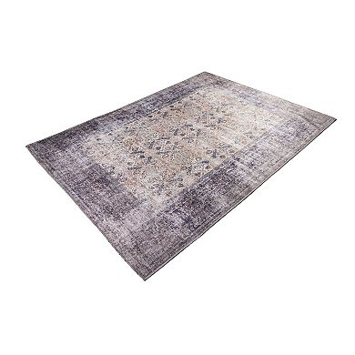 L'Baiet Jasmine Grey Distressed Washable Area or Throw Rug