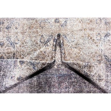 L'Baiet Jasmine Grey Distressed Washable Area or Throw Rug