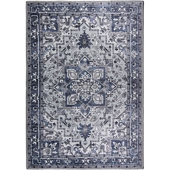 L'Baiet Lyla Blue Traditional Washable Area or Throw Rug