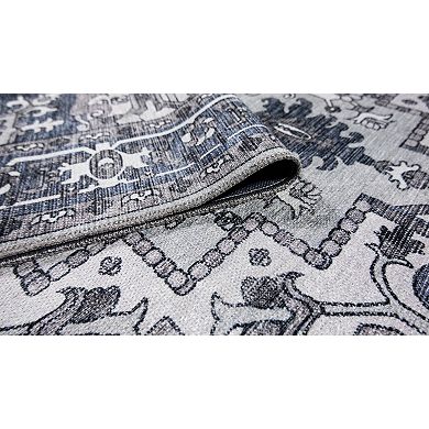 L'Baiet Lyla Blue Traditional Washable Area or Throw Rug