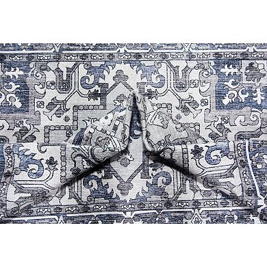 L'Baiet Lyla Blue Traditional Washable Area or Throw Rug