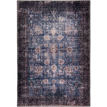 L'Baiet Amelie Blue Distressed Washable Area or Throw Rug