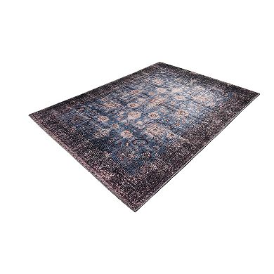 L'Baiet Amelie Blue Distressed Washable Area or Throw Rug