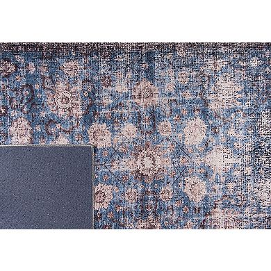 L'Baiet Amelie Blue Distressed Washable Area or Throw Rug