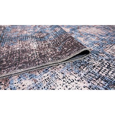 L'Baiet Amelie Blue Distressed Washable Area or Throw Rug