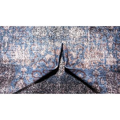 L'Baiet Amelie Blue Distressed Washable Area or Throw Rug