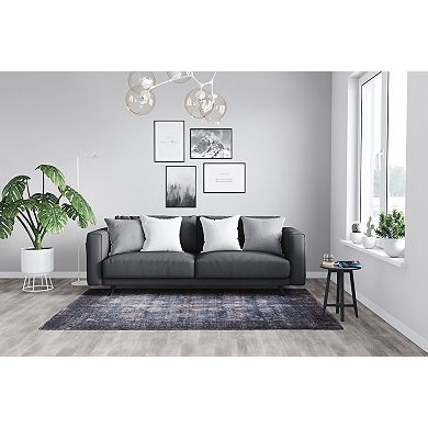 L'Baiet Amelie Blue Distressed Washable Area or Throw Rug