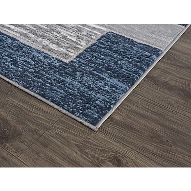 L'Baiet Blue Geometric Runner, Throw Rug or Area Rug