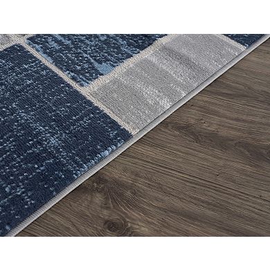 L'Baiet Blue Geometric Runner, Throw Rug or Area Rug