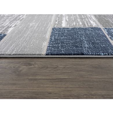 L'Baiet Blue Geometric Runner, Throw Rug or Area Rug