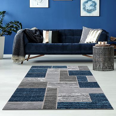 L'Baiet Blue Geometric Runner, Throw Rug or Area Rug