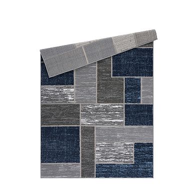 L'Baiet Blue Geometric Runner, Throw Rug or Area Rug