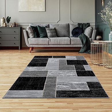L'Baiet Verena Black Geometric Area or Throw Rug