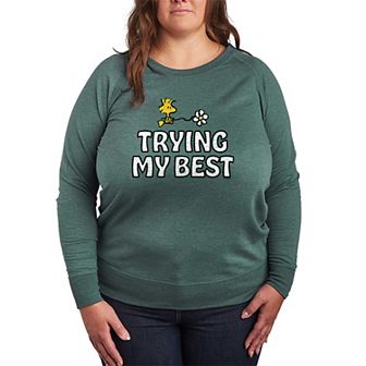 Plus Size Peanuts Woodstock Trying My Best French Terry Long Sleeve Tee