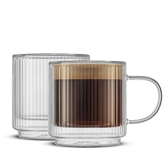 JoyJolt Haven 2 pc Fluted Stackable Double Wall Glass Mugs