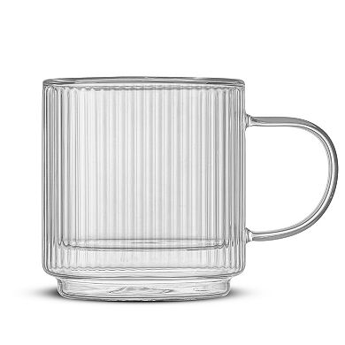 JoyJolt Haven 2-Piece Fluted Stackable Double Wall Glass Mugs