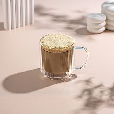 JoyJolt Haven 2-Piece Fluted Stackable Double Wall Glass Mugs