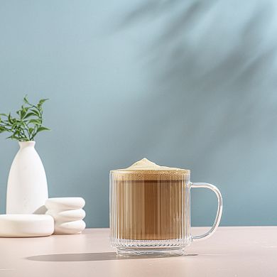 JoyJolt Haven 2-Piece Fluted Stackable Double Wall Glass Mugs