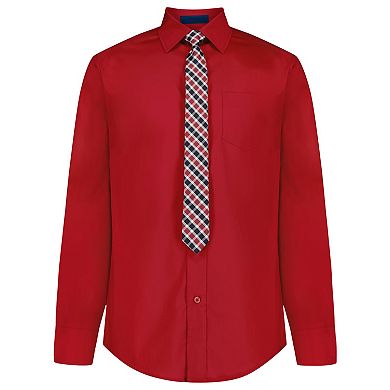 Boys 4-20 IZOD Long Sleeve Stretch Solid Poplin Shirt & Cip-On Tie Set