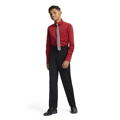 Boys 4-20 IZOD Long Sleeve Stretch Solid Poplin Shirt & Cip-On Tie Set