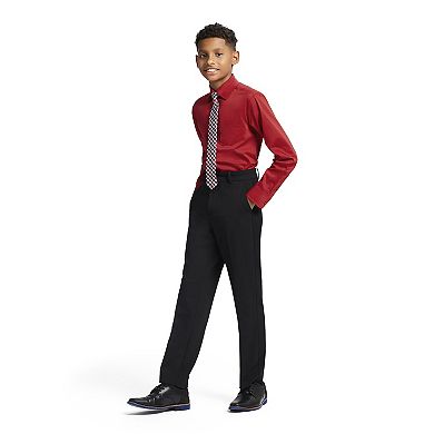 Boys 4-20 IZOD Long Sleeve Stretch Solid Poplin Shirt & Cip-On Tie Set