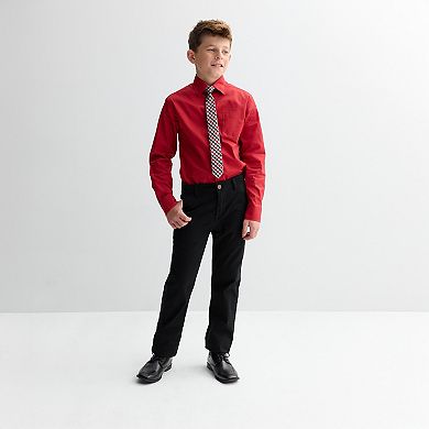 Boys 4-20 IZOD Long Sleeve Stretch Solid Poplin Shirt & Cip-On Tie Set