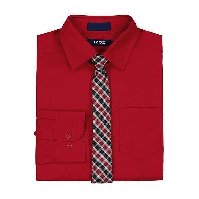 Boys 4-20 IZOD Long Sleeve Stretch Solid Poplin Shirt & Cip-On Tie Set