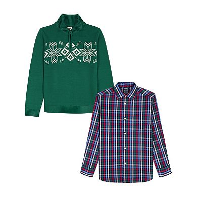 Boys 4-20 IZOD Solid 1/4 Zip Sweater & Plaid Shirt 2-pc. Set