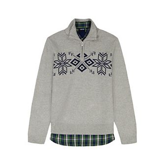Boys 4-20 IZOD Solid 1/4 Zip Sweater & Plaid 2 pc Set