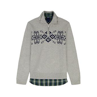 Boys 4-20 IZOD Solid 1/4 Zip Sweater & Plaid Shirt 2 pc Set