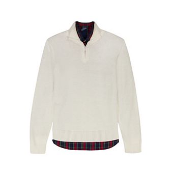 Boys 4-20 IZOD Solid 1/4 Zip Sweater & Plaid 2 pc Set