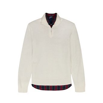 Boys 4-20 IZOD Solid 1/4 Zip Sweater & Plaid Shirt 2 pc Set