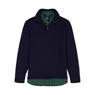 Boys 4-20 IZOD Solid 1/4 Zip Sweater & Plaid 2 pc Set