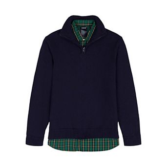 Boys 4-20 IZOD Solid 1/4 Zip Sweater & Plaid Shirt 2 pc Set