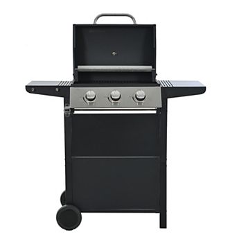 26,000 BTU 3-Burner Propane Gas Grill with Lid 2 Wheels Outdoor Patio BBQ Grill Black