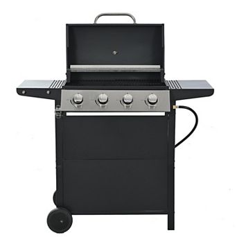 4 Burner Stainless Steel Propane Gas Grill with lid grill 2 brackets 2 wheels