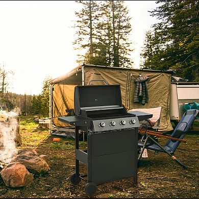 4 Burner Stainless Steel Propane Gas Grill with lid grill 2 brackets 2 wheels