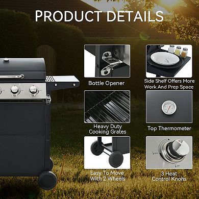 4 Burner Stainless Steel Propane Gas Grill with lid grill 2 brackets 2 wheels
