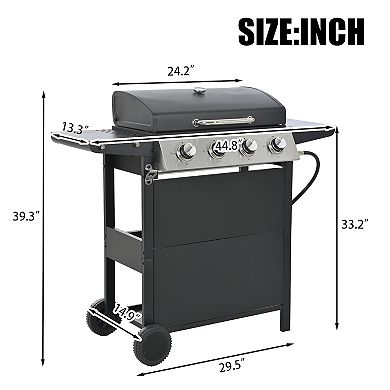 4 Burner Stainless Steel Propane Gas Grill with lid grill 2 brackets 2 wheels