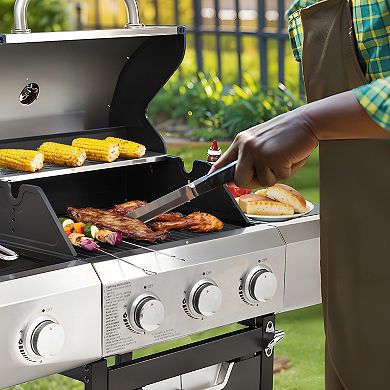 New 4 Burner Grill with Lid 1 Tray 4 Wheels with Furniture Cover