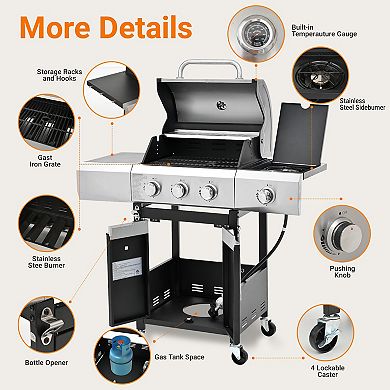 New 4 Burner Grill with Lid 1 Tray 4 Wheels with Furniture Cover